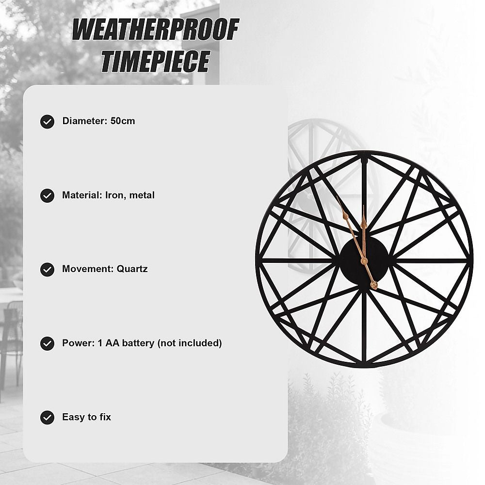 Large Metal Outdoor Wall Clock – Weather-Resistant for Garden and Home Decor