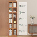 360 Rotating Bookshelf Bamboo Storage Display Rack Shelving in Dark Wood