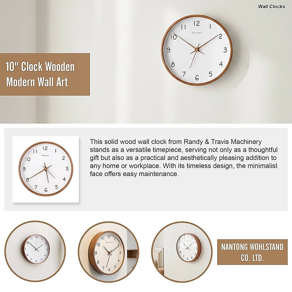 10" Clock Wooden Modern Wall Art
