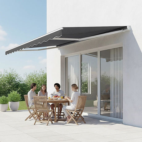 Folding Arm Awning – 3x2.5m Grey Retractable Outdoor Shade