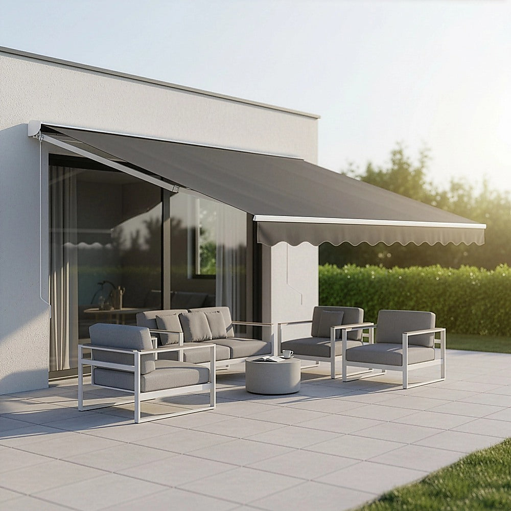 Outdoor Folding Arm Awning Retractable Sunshade Canopy Grey 4.0m x 2.5m