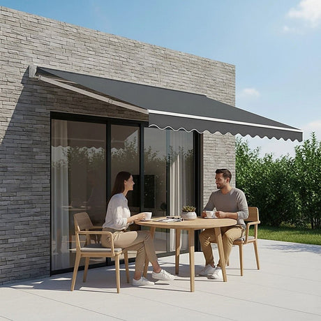 Folding Arm Awning – 4x3m Grey Retractable Outdoor Shade