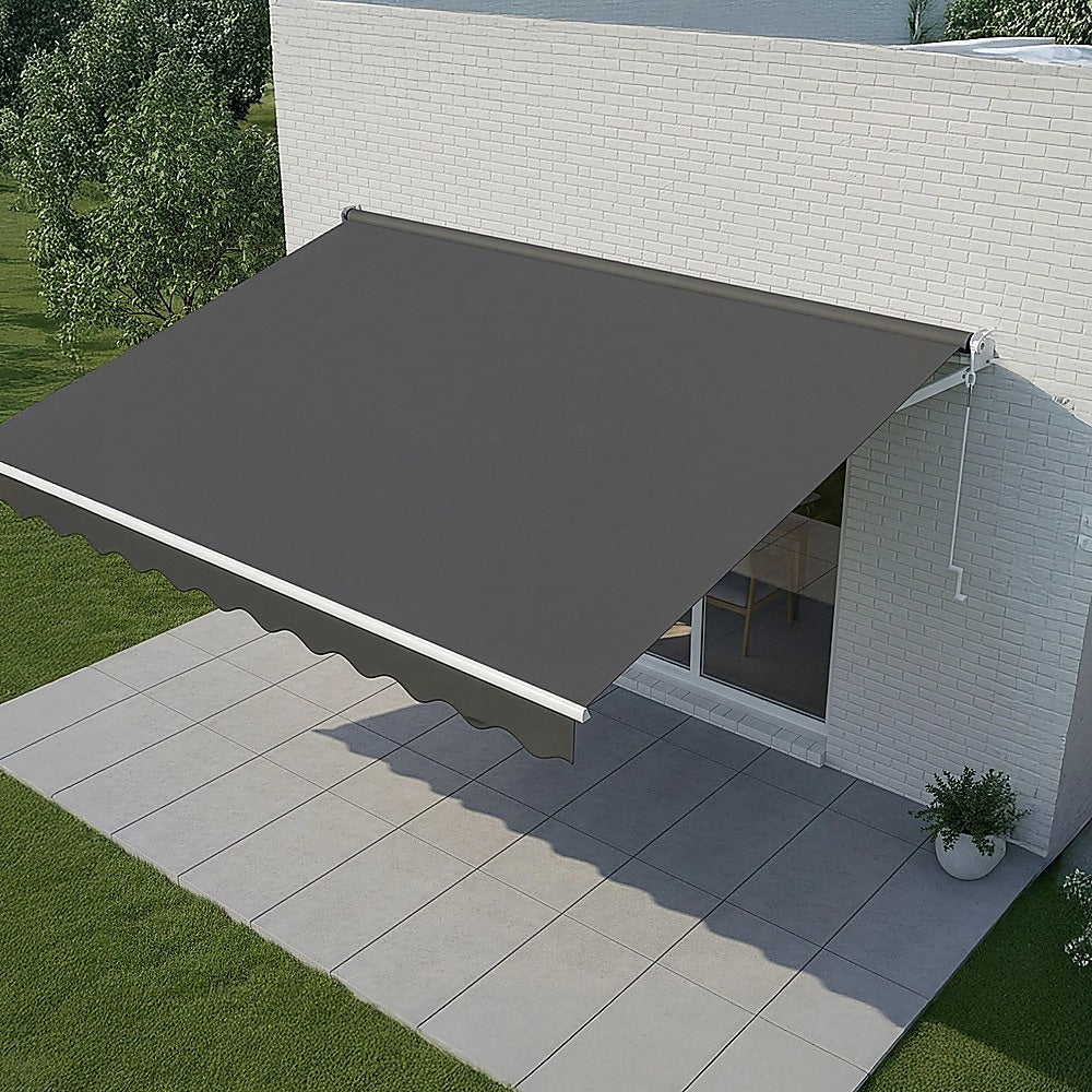Outdoor Folding Arm Awning Retractable Sunshade Canopy Grey 4.0m x 3.0m