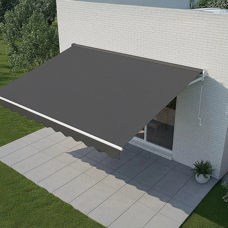 Outdoor Folding Arm Awning Retractable Sunshade Canopy Grey 4.0m x 3.0m