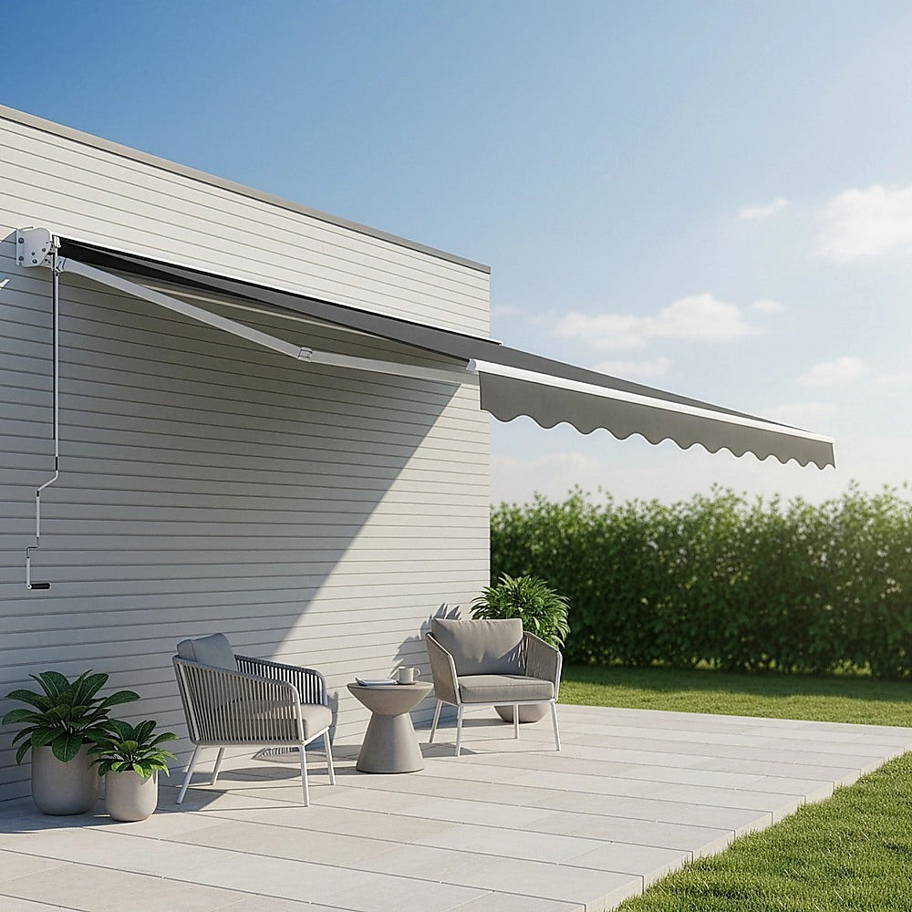 Outdoor Folding Arm Awning Retractable Sunshade Canopy Grey 4.0m x 3.0m