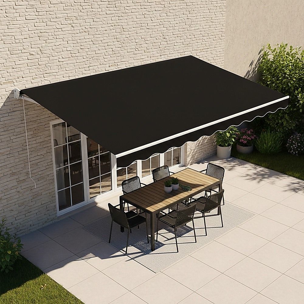 Folding Arm Awning – 4x3m Black Retractable Outdoor Shade