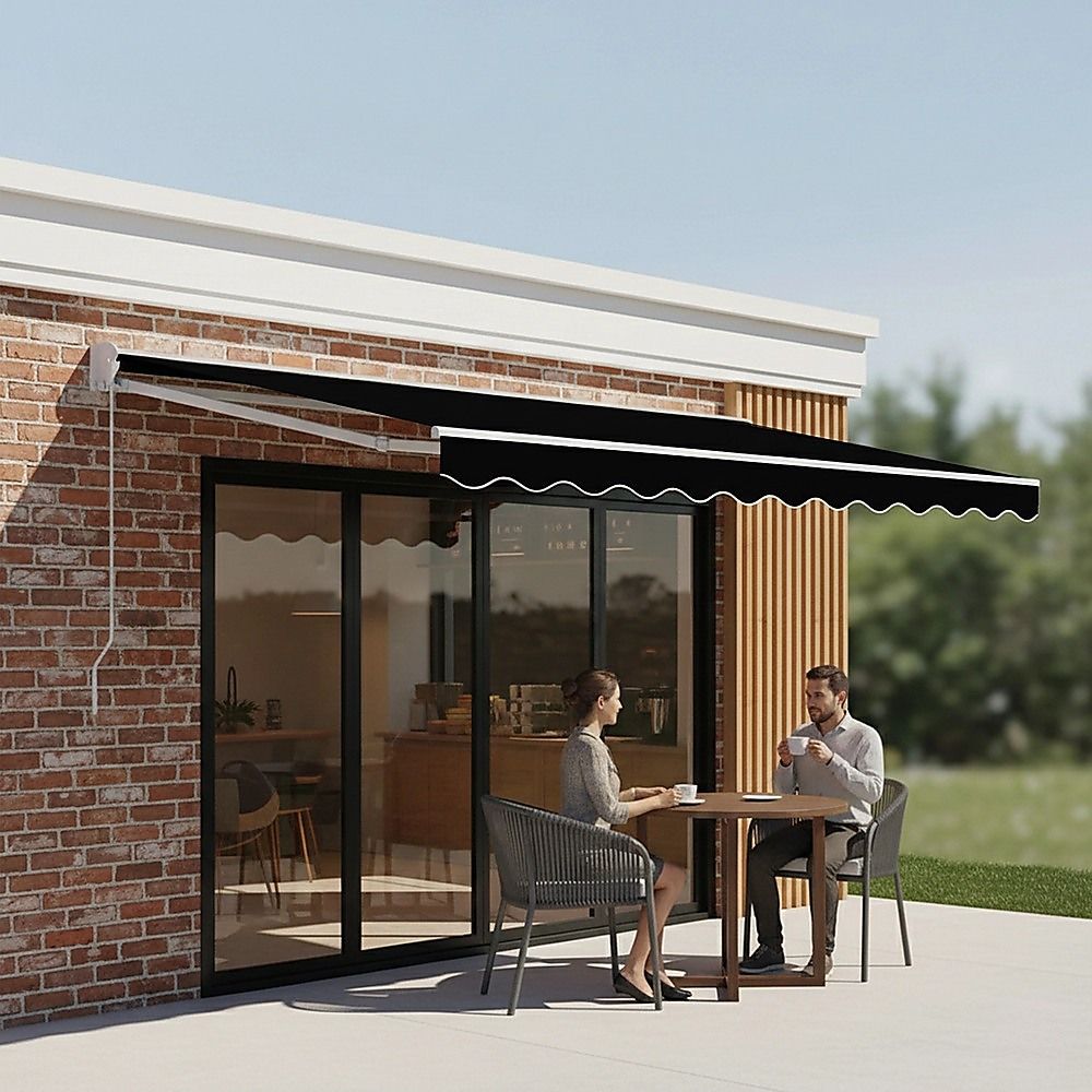 Folding Arm Awning – 4x3m Black Retractable Outdoor Shade