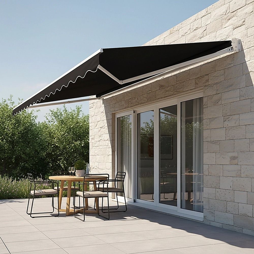 Folding Arm Awning – 4x3m Black Retractable Outdoor Shade