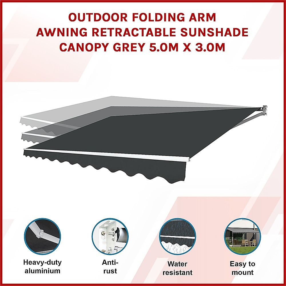 Folding Arm Awning – 4x3m Black Retractable Outdoor Shade