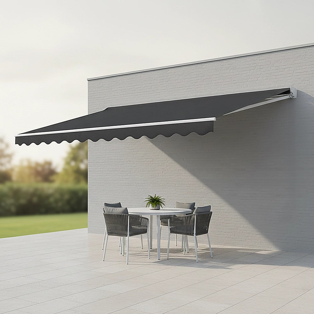 Motorised Outdoor Folding Arm Awning Retractable Sunshade Canopy Grey 5.0m x 2.5m