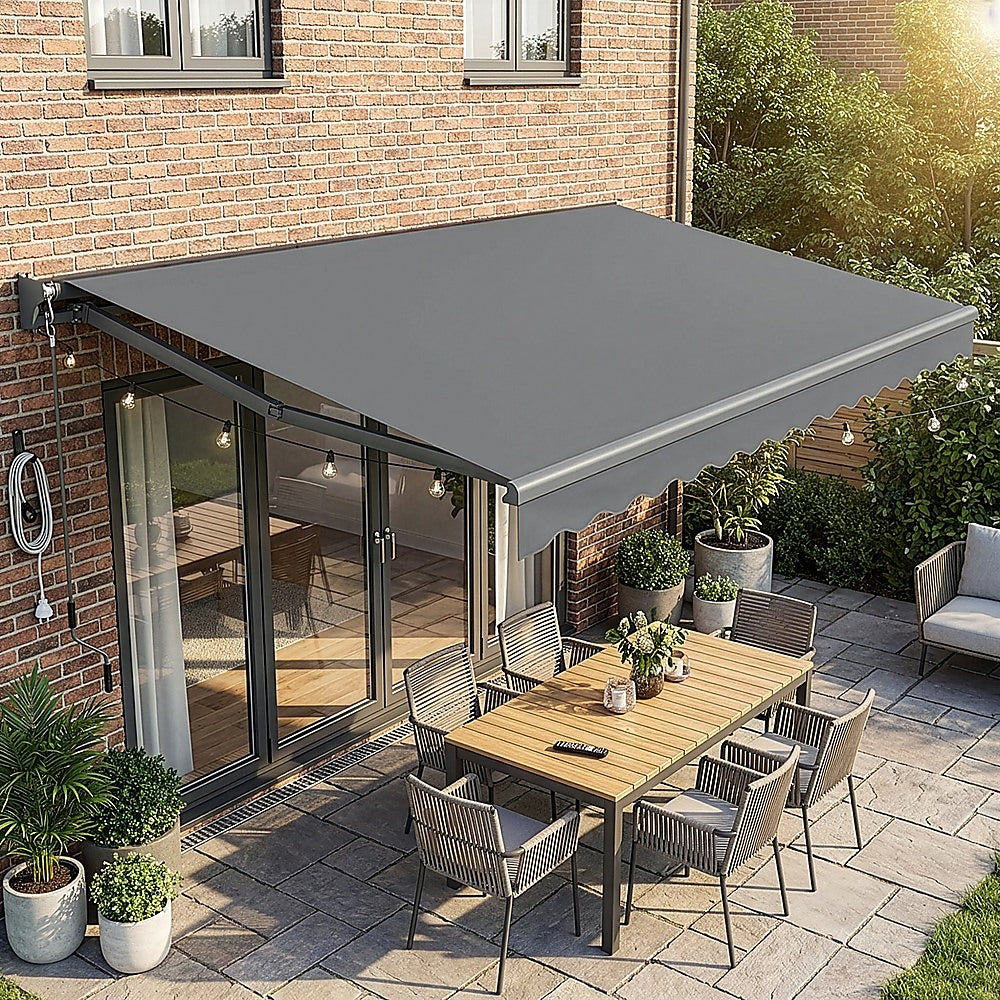 Motorised Outdoor Folding Arm Awning Retractable Sunshade Canopy Grey 5.0m x 3.0m