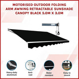 Motorised Retractable Awning – 5.0x3.0m Black Outdoor Shade