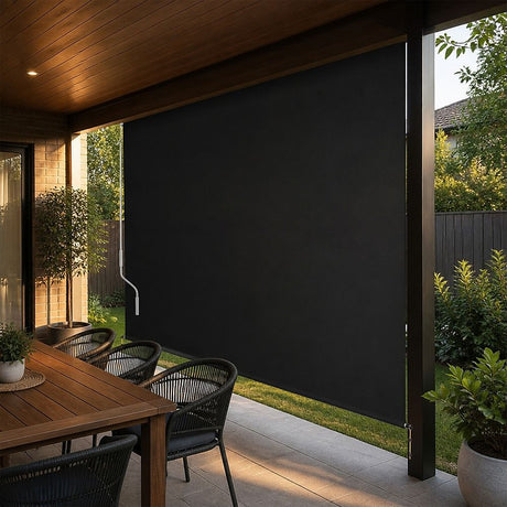 Straight Drop Awning – 2.1x2.5m Black Retractable Patio Screen