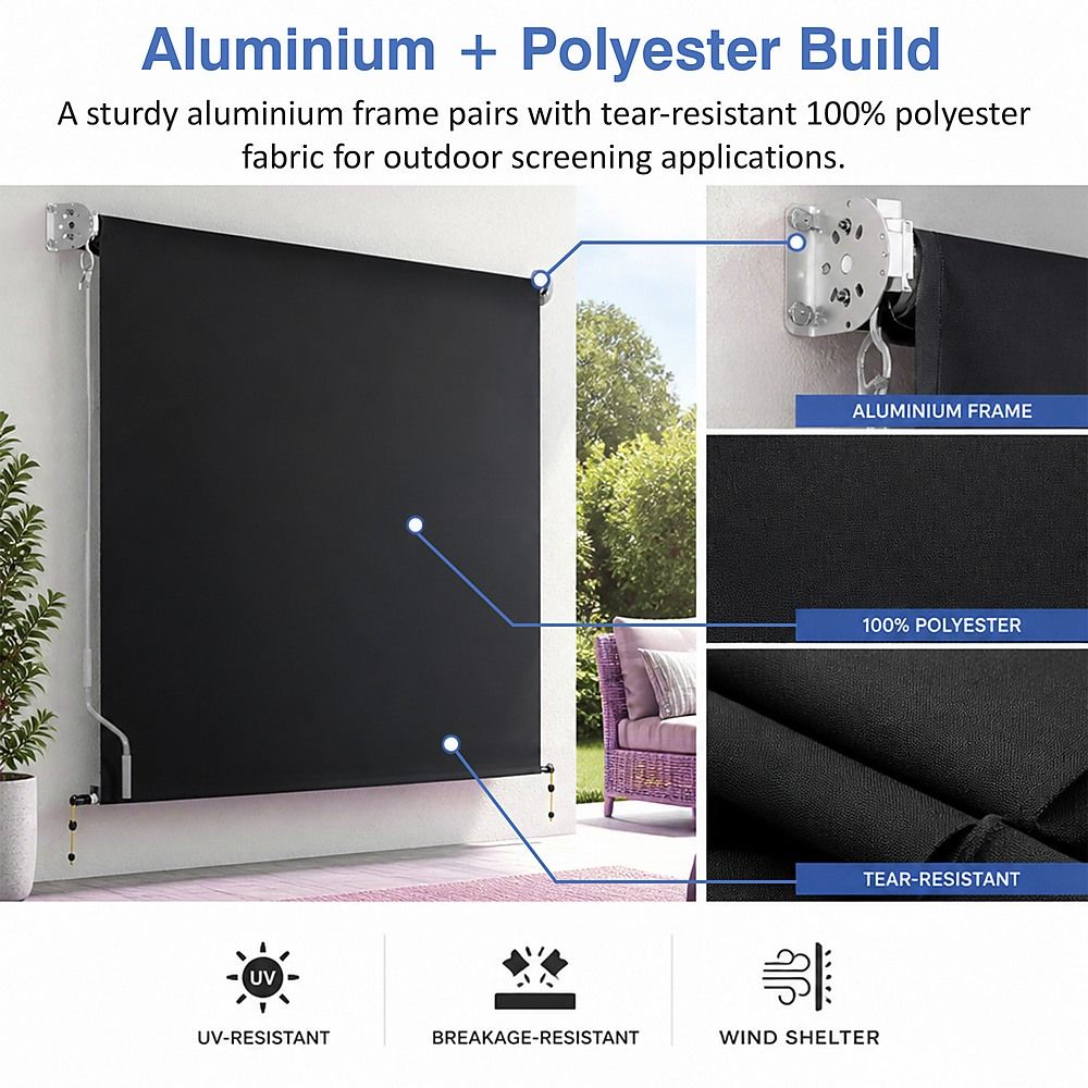 Straight Drop Awning – 2.1x2.5m Black Retractable Patio Screen