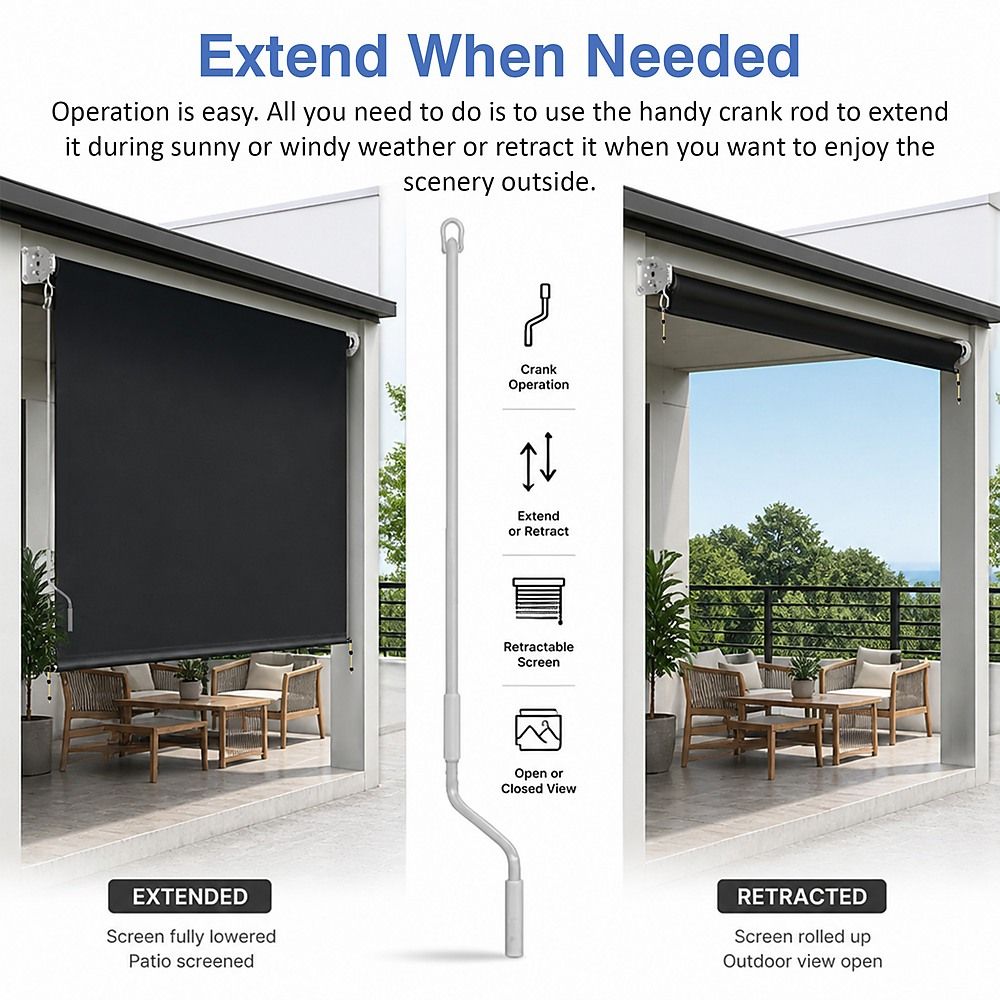 Straight Drop Awning – 2.1x2.5m Black Retractable Patio Screen