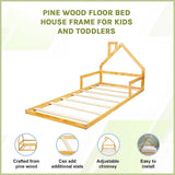 Pine Wood Floor Bed House Frame for Kids and Toddlers