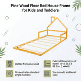 Pine Wood Floor Bed House Frame for Kids and Toddlers