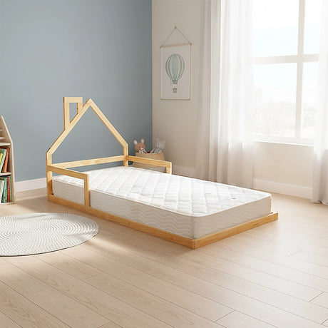 Pine Wood Floor Bed House Frame for Kids and Toddlers