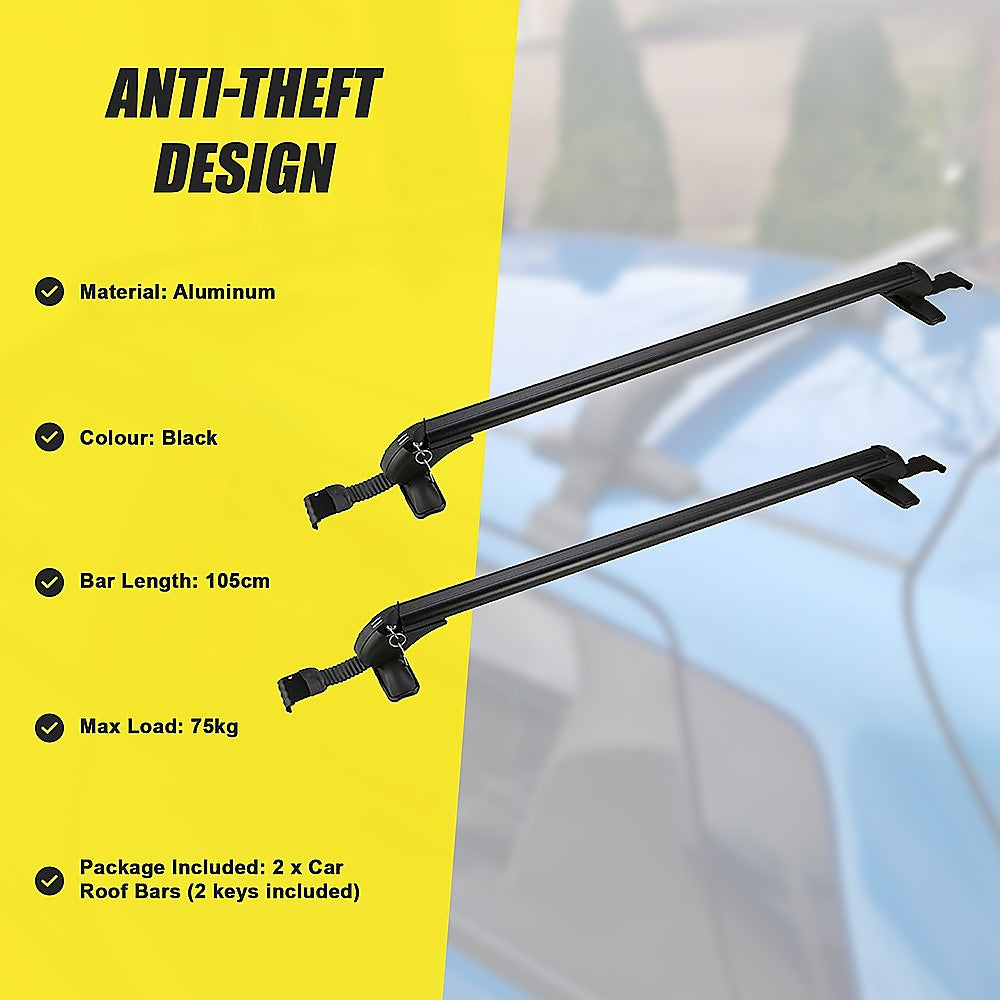 Lockable Aluminium Car Roof Rack Bars Without Rail Anti Theft Luggage Carrier