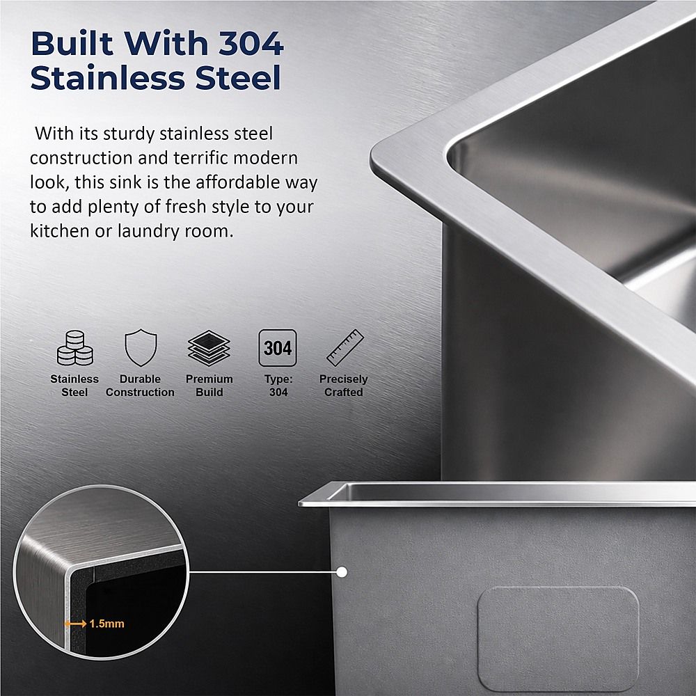 510x450mm Handmade 1.5mm 16 Gauge Stainless Steel Kitchen Laundry Sink with Waste