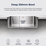 510x450mm Handmade 1.5mm 16 Gauge Stainless Steel Kitchen Laundry Sink with Waste