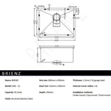 600x450mm Handmade 1.5mm 16 Gauge Stainless Steel Kitchen Laundry Sink with Waste