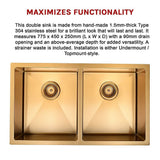775x450mm Handmade Stainless Steel Undermount / Topmount Kitchen Laundry Sink with Waste
