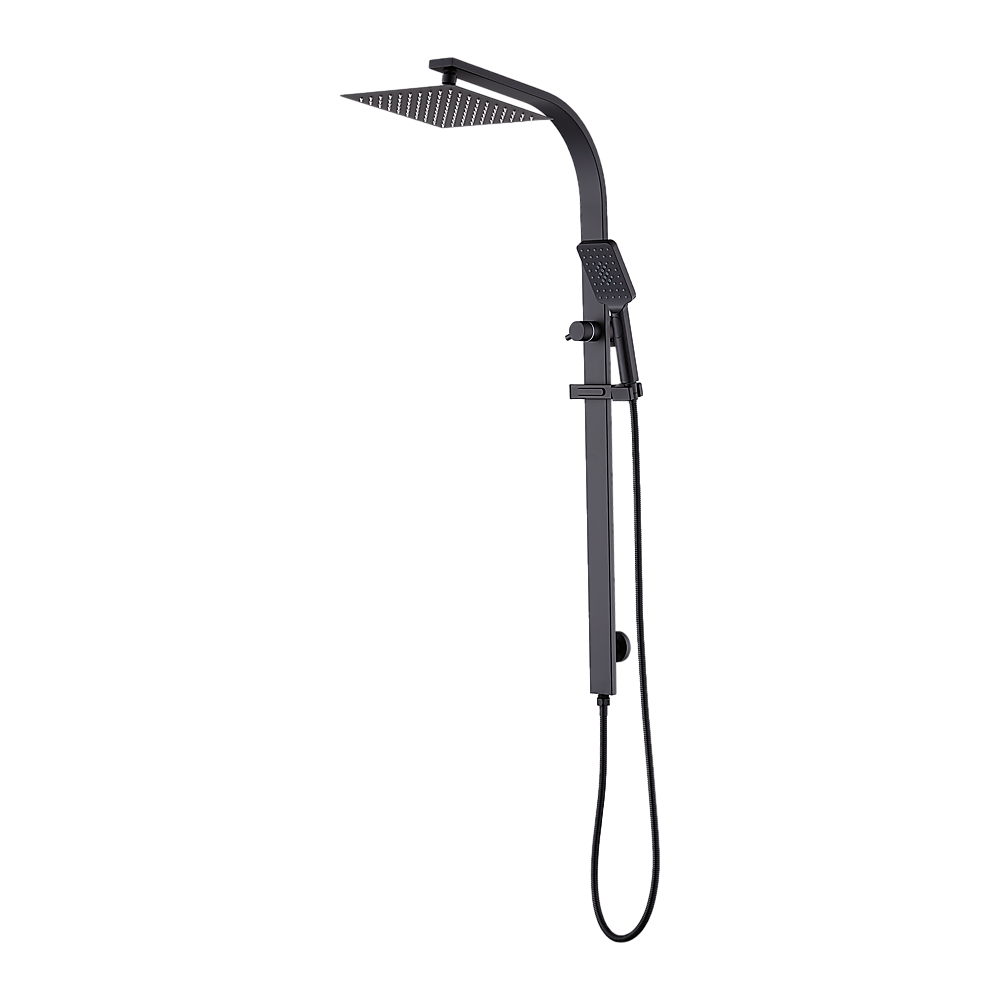 WELS 10" Rain Shower Head Set Square Dual Heads High Pressure with Handheld in Black