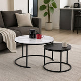 Set of 2 Coffee Table Round Marble Nesting Side End Table Furniture