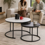 Set of 2 Coffee Table Round Marble Nesting Side End Table Furniture