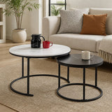 Set of 2 Coffee Table Round Marble Nesting Side End Table Furniture
