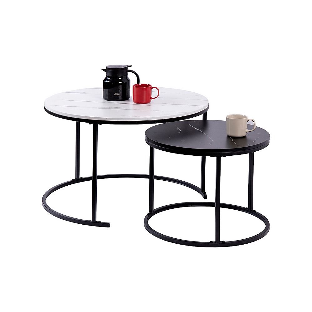 Set of 2 Coffee Table Round Marble Nesting Side End Table Furniture