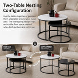 Set of 2 Coffee Table Round Marble Nesting Side End Table Furniture