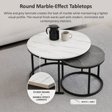 Set of 2 Coffee Table Round Marble Nesting Side End Table Furniture