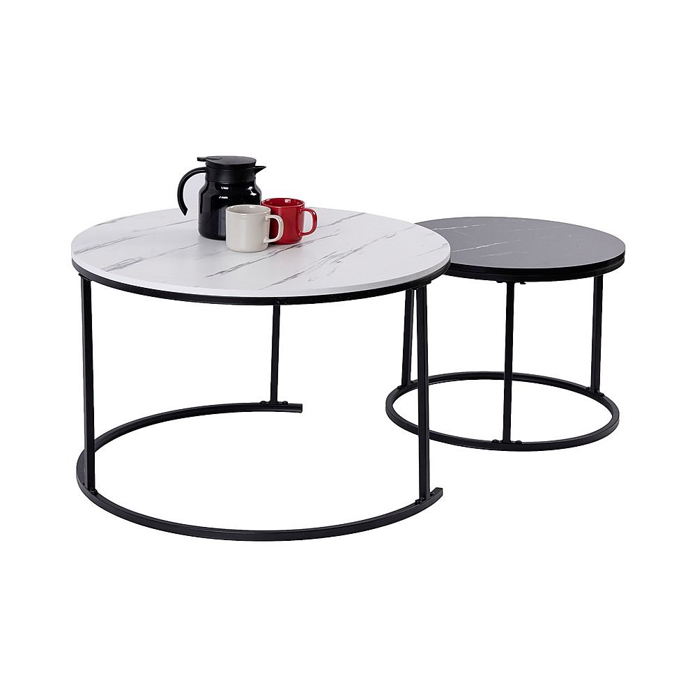 Set of 2 Coffee Table Round Marble Nesting Side End Table Furniture