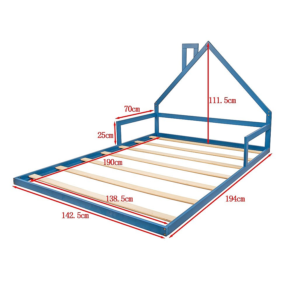 Pine Wood Floor Bed House Frame for Kids and Toddlers