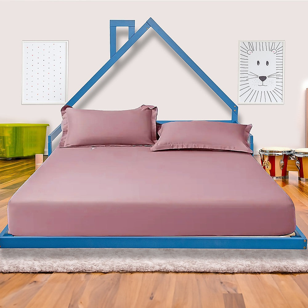 Pine Wood Floor Bed House Frame for Kids and Toddlers