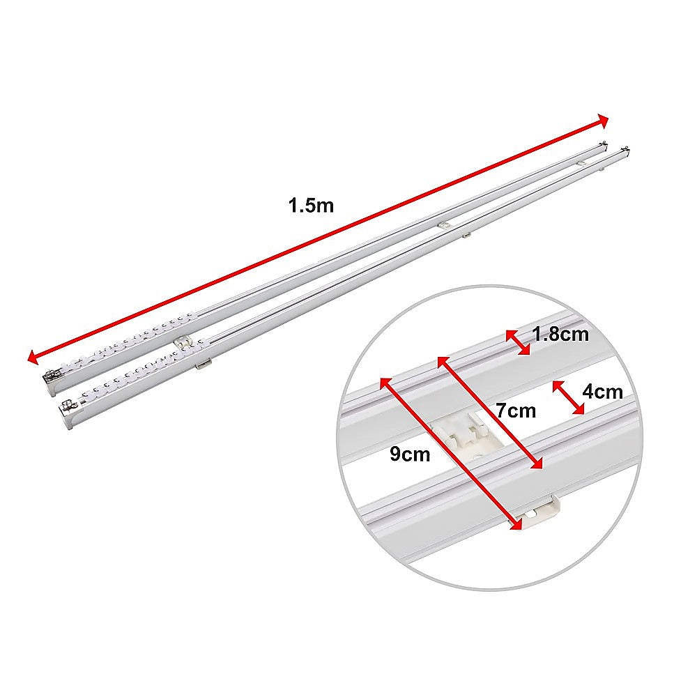 1.5m Double Curtain Tracks Aluminium Rail & Brackets For Both Curtain and Sheer with ceiling and wall accessories