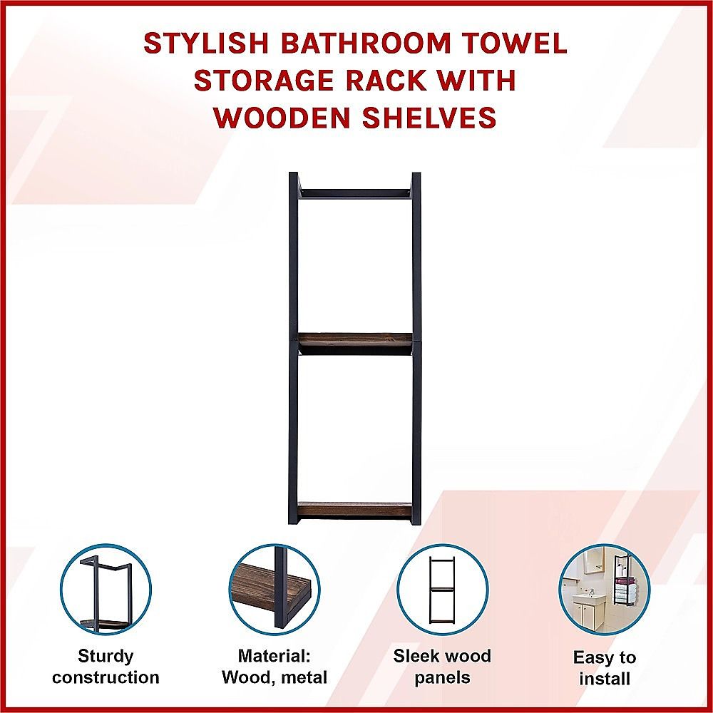 Stylish Bathroom Towel Storage Rack with Wooden Shelves