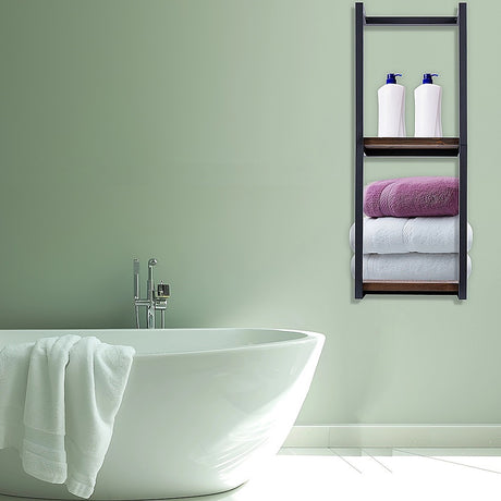 Stylish Bathroom Towel Storage Rack with Wooden Shelves