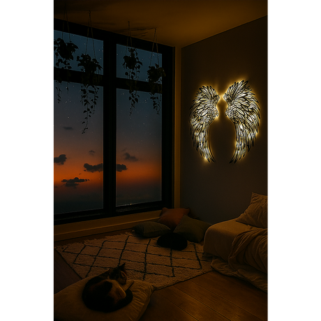 LED Angel Wing Metal Wall Art Wrought Iron Wings Sculpture Fairy Lights