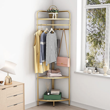 Corner Gold Clothing Rack – Stylish Clothes Storage Stand for Bedroom & Wardrobe