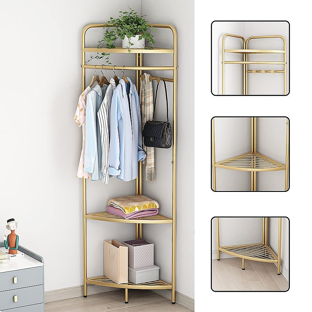 Corner Gold Clothing Rack – Stylish Clothes Storage Stand for Bedroom & Wardrobe
