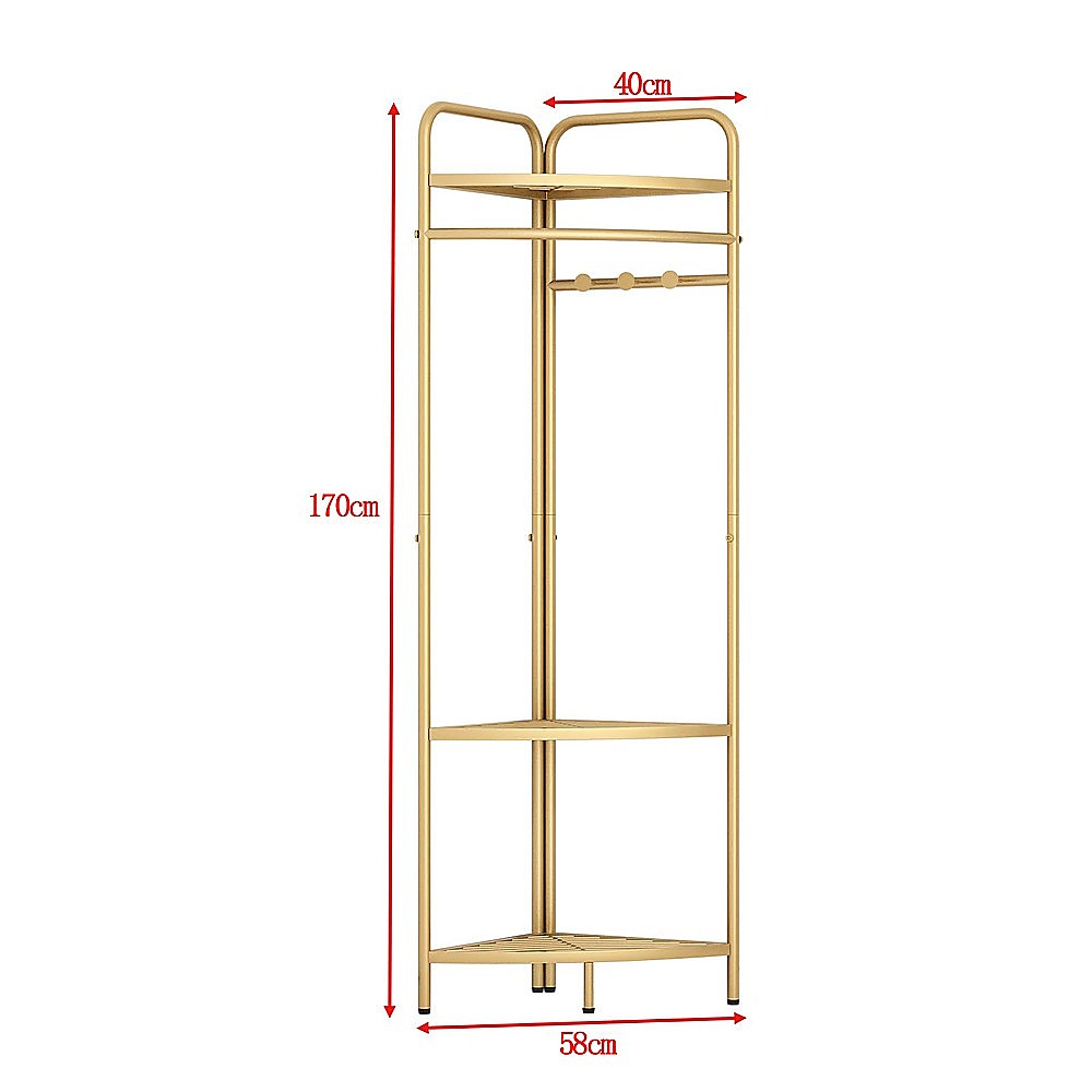 Corner Gold Clothing Rack – Stylish Clothes Storage Stand for Bedroom & Wardrobe