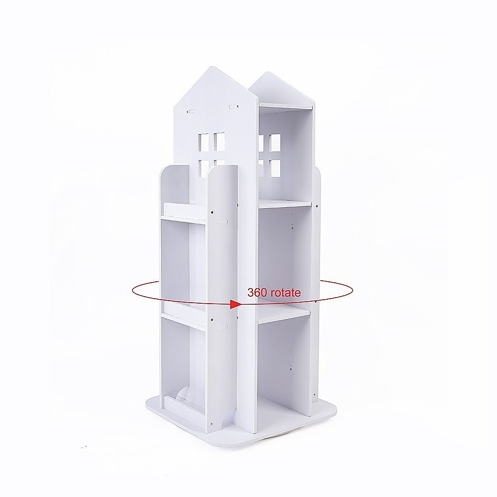 Rotating Bookcase Bookshelf Kid's Book Organiser Rack Wooden Castle Display Shelf