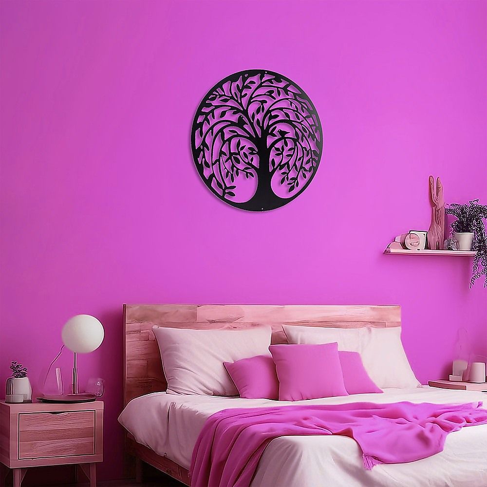 60cm Tree Of Life And Birds Round Metal Wall Garden Art Sculpture For Outdoor Decor