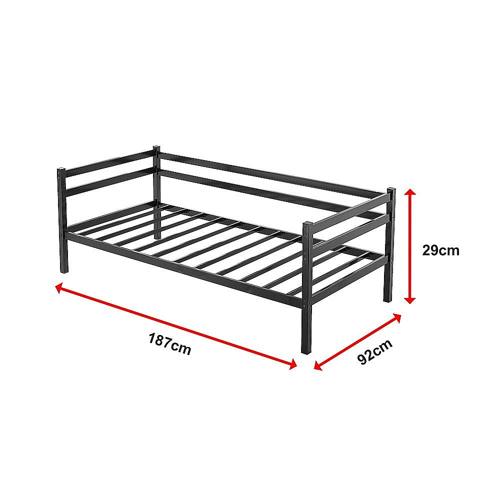 Single Daybed Metal Frame Sofa Premium Black Day Bed Steel Support