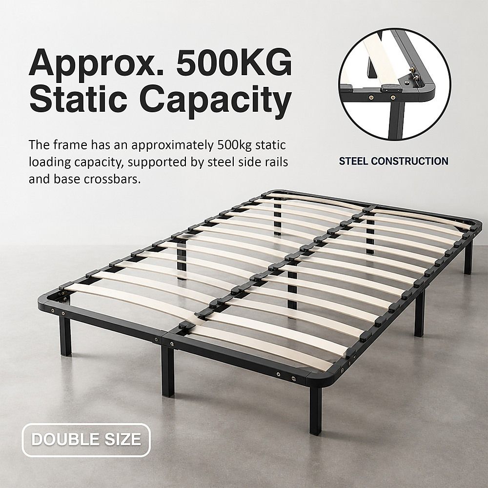 Metal Bed Frame for Double Mattress – Black Powder-Coated Steel Base