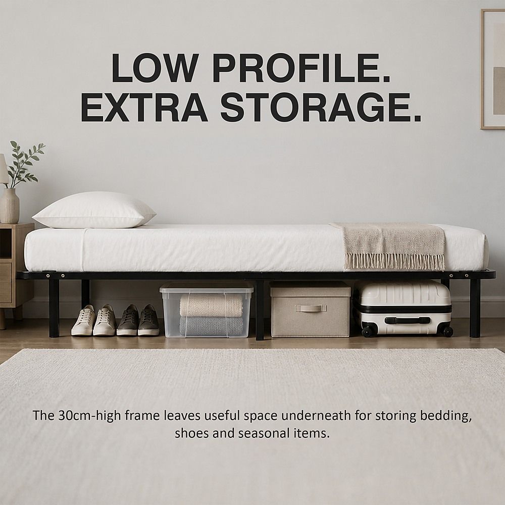 Metal Bed Frame for King Single Mattress – Black Powder-Coated Steel Base