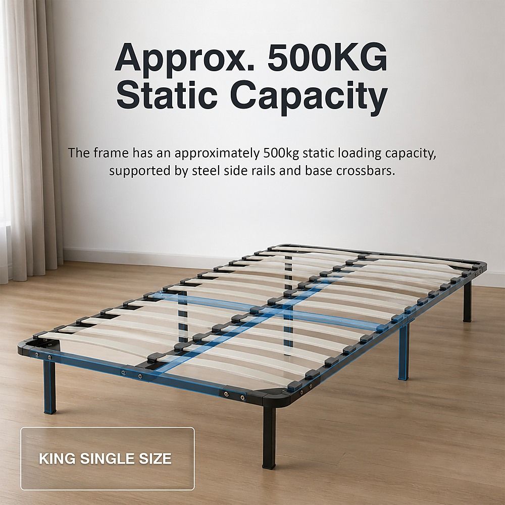 Metal Bed Frame for King Single Mattress – Black Powder-Coated Steel Base
